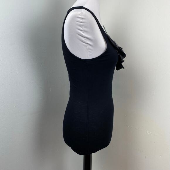 Neu Look Black Ruffle Lace Beaded Embellished Tank Top Shell Size 12 - Picture 3 of 7